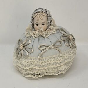 Vtg little girl antique half doll porcelain germany pincushion